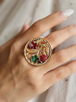 Azai by Nykaa Fashion - Statement Gold Tone Ring with Coloured Stones