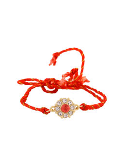 Estele - Gold Plated Devotional Flower Designer Rakhi with Crystals & Fancy Silk Thread