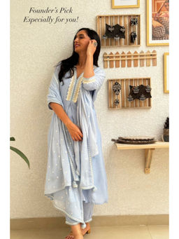 Kapraaha - Soft Sky Blue Muslin Kurta with Pant and Dupatta