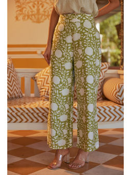 Kapraaha - Green Floral Hand Block Printed Pant