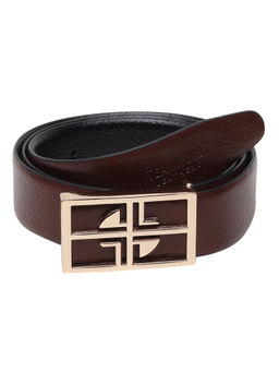 Teakwood - Men Brown Textured Genuine Leather Semi Formal Belt