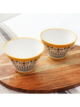 Femora - White Unique Dangling Motifs Design Ceramic Ramen Bowls (Pack of 2)