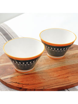 Femora - Multi-Color Modern Abstract Design Ceramic Ramen Bowls (Pack of 2)