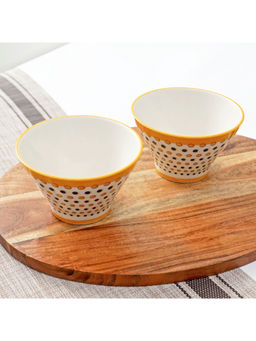 Femora - White Playful Polka Dot Pattern Ceramic Ramen Bowls (Pack of 2)