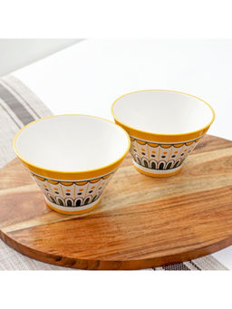 Femora - White Modern Linear Pattern Ceramic Ramen Bowls (Pack of 2)