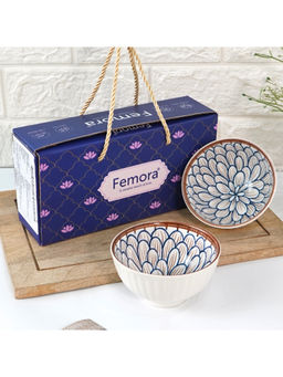 Femora - White Vibrant Blooming Flower Pattern Serving Bowls (Pack of 2)