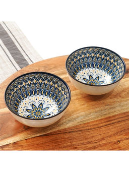 Femora - White Elegant Symmetrical Patterns Serving Bowls (Pack Of 2)