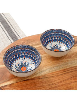Femora - White Charming Flower Motif Design Serving Bowls (Pack of 2)