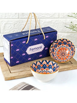 Femora - Multi-Color Elegant Floral Medallion Pattern Serving Bowls (Pack of 2)