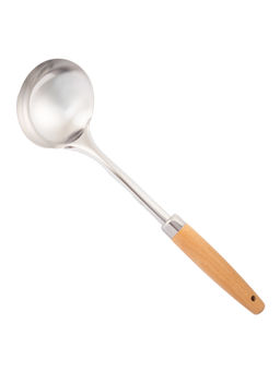 NATURALLY YOURS - Silver Stainless Steel Wok Ladle with Wooden Handle
