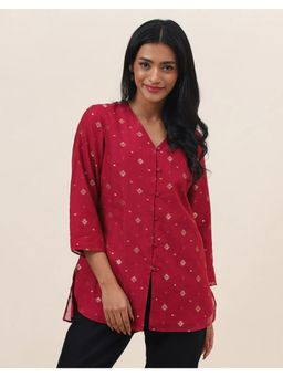 Fabindia - Maroon Cotton Silk Blend Woven Tunic