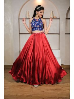 HANDME - Exotic Blue & Red Embroidered Silk Skirt (Set of 2)