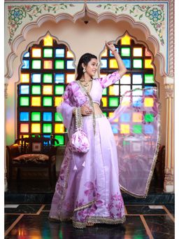 Bannhi - Shubha Printed Chanderi Lehenga (Set of 4)