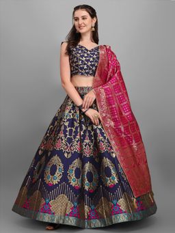 PURVAJA - Women Jacquard Woven Design Stitched Lehenga & Unstitched Blouse With Dupatta (Set of 3)