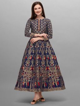 PURVAJA - Women's Anarkali Ankle Length Jacquard Semi-Stitched Gown