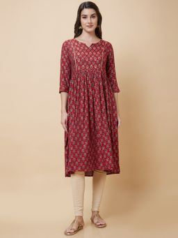 Globus - Women Maroon Printed Festive A-Line Kurta