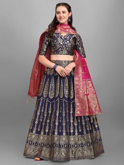 PURVAJA - Women Jacquard Woven Design Stitched Lehenga & Unstitched Blouse With Dupatta (Set of 3)