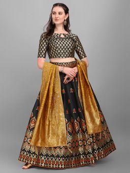 PURVAJA - Women Jacquard Woven Design Stitched Lehenga & Unstitched Blouse With Dupatta (Set of 3)