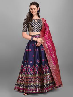 PURVAJA - Women Jacquard Woven Design Stitched Lehenga & Unstitched Blouse With Dupatta (Set of 3)