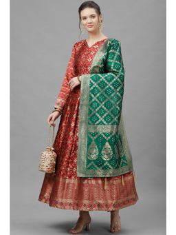 PURVAJA - Women's Anarkali Ankle Length Jacquard Semi-Stitched Gown (Set of 2)