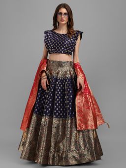 PURVAJA - Women Jacquard Woven Design Stitched Lehenga & Unstitched Blouse With Dupatta (Set of 3)
