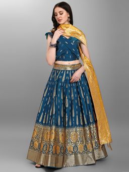 PURVAJA - Women Jacquard Woven Design Stitched Lehenga & Unstitched Blouse With Dupatta (Set of 3)