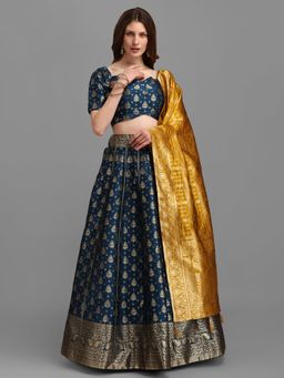 PURVAJA - Women Jacquard Woven Design Stitched Lehenga & Unstitched Blouse With Dupatta (Set of 3)