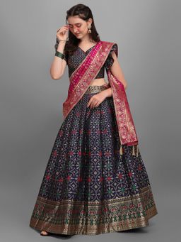 PURVAJA - Women Jacquard Woven Design Stitched Lehenga & Unstitched Blouse With Dupatta (Set of 3)