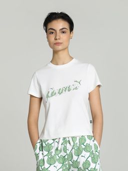 Puma - Essentials Blossom Short Typography Womens White T-Shirt