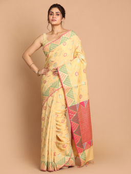 Indethnic - Banarasi Beige Woven Design Festive Wear Saree With Unstitched Blouse