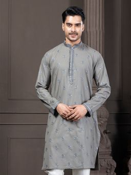 EKYAA - Cotton Buta Embroidery Grey Kurta