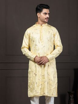 EKYAA - Abstract Embroidered Thread Work Yellow Kurta