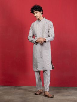 EKYAA - Men Ethnic Motifs and Beads work Yoke Embroidery Purple Kurta with Pant