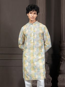 EKYAA - Floral Printed Mandarin Collar Straight Multi Color Kurta