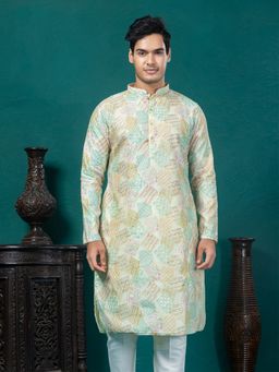 EKYAA - Printed Ethnic Motif Sequin Embroidered Green Kurta