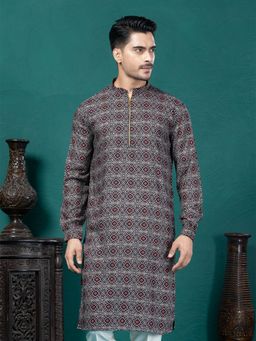 EKYAA - Cotton Ethnic Motif Printed Black Kurta
