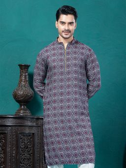 EKYAA - Cotton Ethnic Motif Printed Blue Kurta