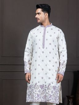 EKYAA - Ethnic Motifs Embroidered Off White Kurta