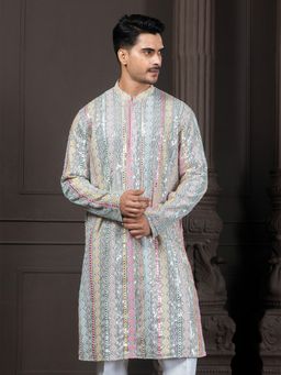 EKYAA - Georgette Mirror Work Grey Kurta