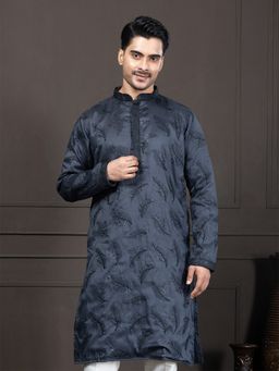 EKYAA - Leaf Ethnic Motif Embroidery Blue Kurta
