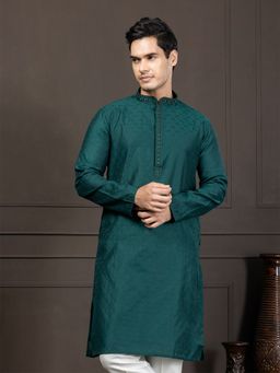 EKYAA - Ethnic Motif Jacquard Green Kurta
