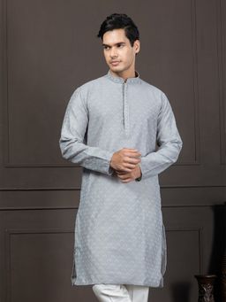 EKYAA - Ethnic Motif Jacquard Grey Kurta