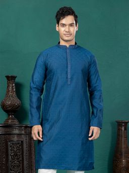 EKYAA - Ethnic Motif Jacquard Blue Kurta