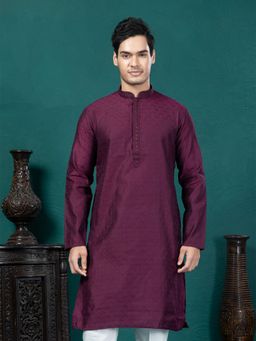 EKYAA - Ethnic Motif Jacquard Wine Kurta