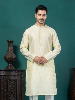 EKYAA - Jacquard Buta Motif Cream Kurta