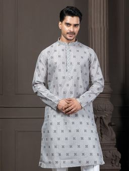 EKYAA - Jacquard Buta Motif Grey Kurta
