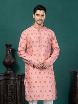 EKYAA - Jacquard Buta Motif Peach Kurta
