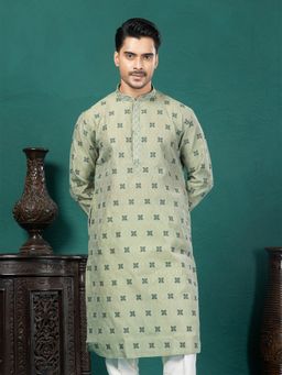 EKYAA - Jacquard Buta Motif Green Kurta