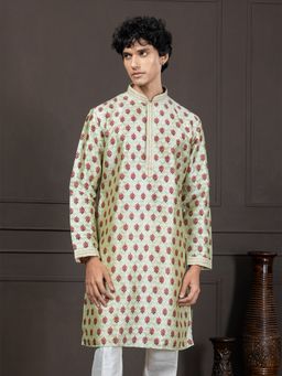 EKYAA - Jacquard Ethnic Motif Green Kurta