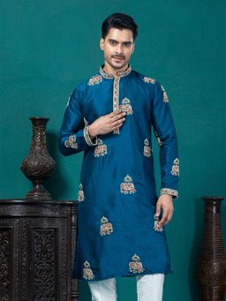 EKYAA - Ethnic Motif In Beads And Sequin Embroidered Teal Kurta